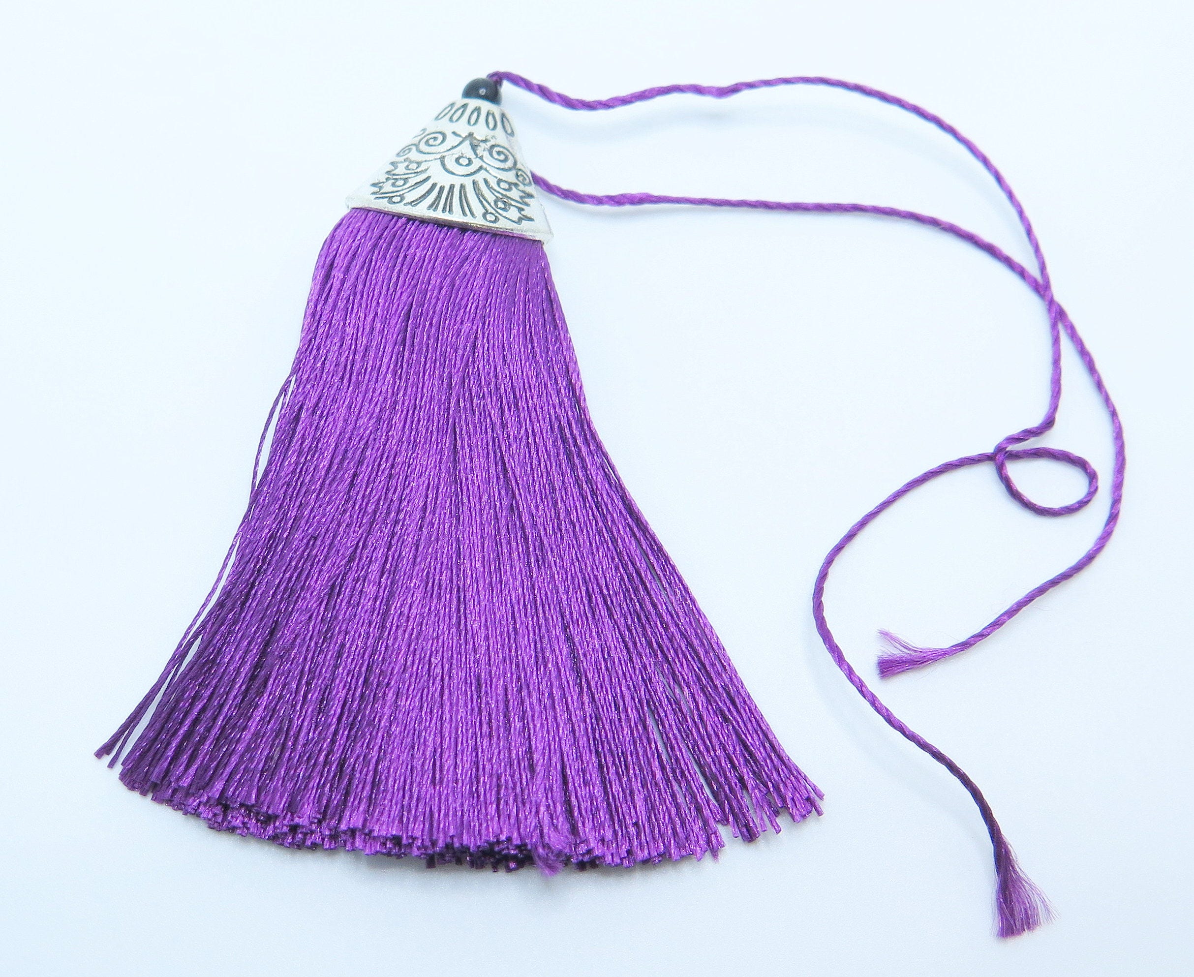 Dark Purple Tassel Large Silk Tassel with Antique Silver Cap Etsy