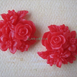 2PCS Red Flower Cabochons, Mixed Bouquet Cabochons, 25mm Red Flower Cabochons for Jewelry, Scrapbooking and Diy Crafts, Zardenia