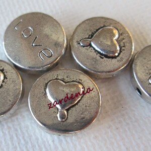 5PCS - Silver Toned - Round Love Charms - 12mm