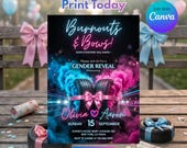 Editable Burnouts or Bows Gender Reveal Baby Shower Invitation, Boy or Girl, He or She Gender Reveal Invite, Burnouts or Bows Invitation