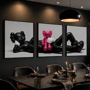 Set of 3 KAWS Wall Art Prints, Digital Download, HYPEBEAST Decor, Kaws Poster, Kaws Decor, Kaws Figure, Hypebeast Toys,Home decor