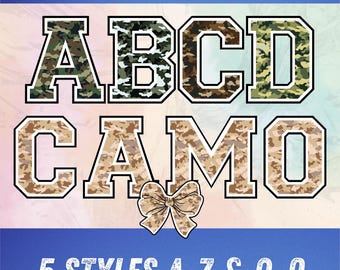 Varsity Font SVG PNG Bundle : Camo Sports Jersey Letters & Numbers (Digital Download)