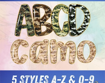 Alphabet Font PNG Bundle : Camo Sports Jersey Letters & Numbers (Digital Download)