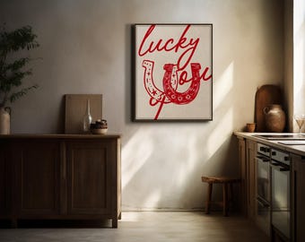 Red Horseshoe Cowboy Print – Lucky Western Wall Art (Digital Download)