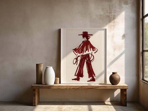 Red Wine Cowgirl — Modern Cowgirl Print, Burgundy Cowgirl Print, Editorial Wall Art, Cowboy Inspired Wall Art, Digital Download