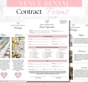 Veranstaltungsort-Verleih-Formular-Bundle | Hochzeit Veranstaltungsort Vertragsvorlage | Vereinbarung über den Veranstaltungsort | Kundeneingangsformular | Venue Paket Preisliste