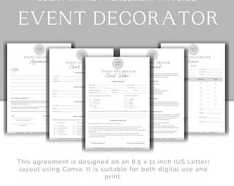 Event Decorating Services Contract Template | Editable Event Planner Contract | Printable Event Planning Forms | Canva Event Decor Agreement