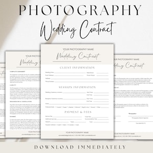 Wedding Photography Contract Template | Editable Photographer Agreement | Client Forms for Photographers | Canva Editable Template