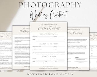 Wedding Photography Contract Template | Editable Photographer Agreement | Client Forms for Photographers | Canva Editable Template