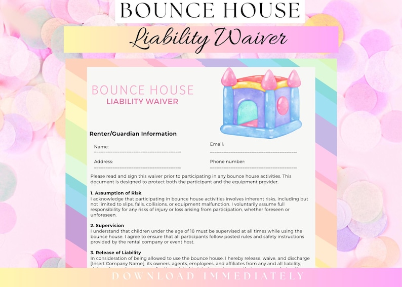 Bounce House Waiver Form Bounce House Release of Liability Template