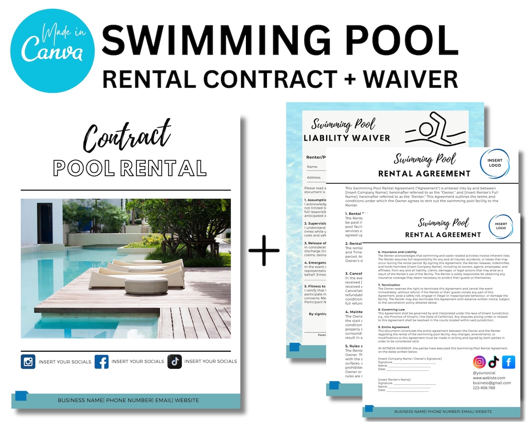 Swimming Pool Rental Agreement | Pool Party Waiver | Liability Release ...