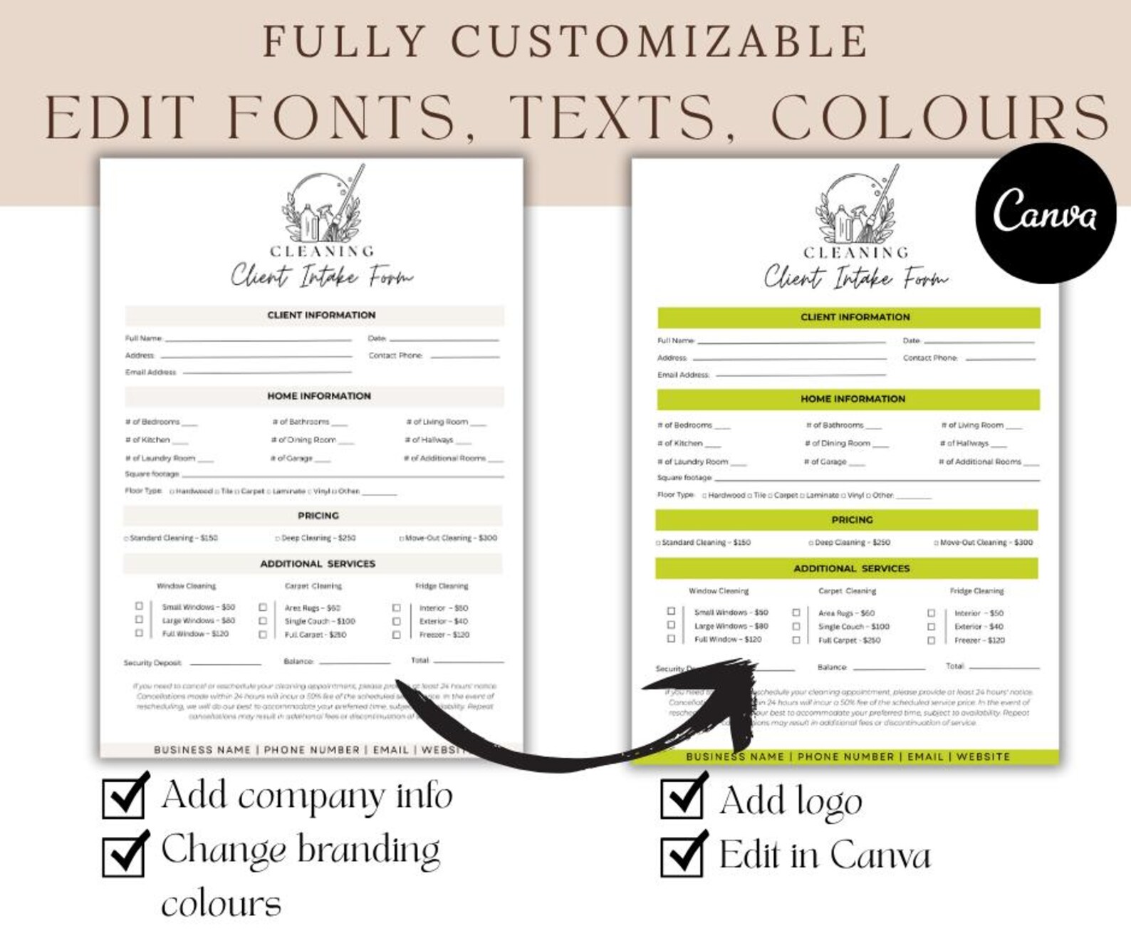 Cleaning Intake Form for Professional Residential Cleaning, House ...