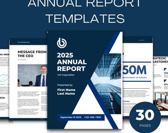Minimalist Annual Report Template Bundle: Business Year-End Review (US Letter Canva Template Digital Download)