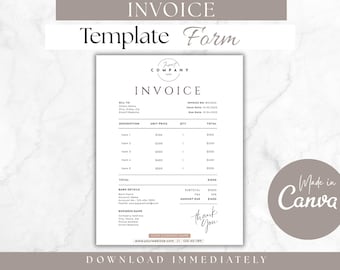 Editable Invoice Template | Custom Order Form for Small Business |Printable & Modern Design | Instant Download | Invoice Template Minimalist