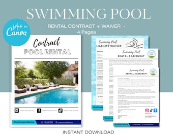 Swimming Pool Rental Agreement | Pool Party Waiver | Liability Release Form | Jacuzzi Use Consent | Editable Template | Instant Download