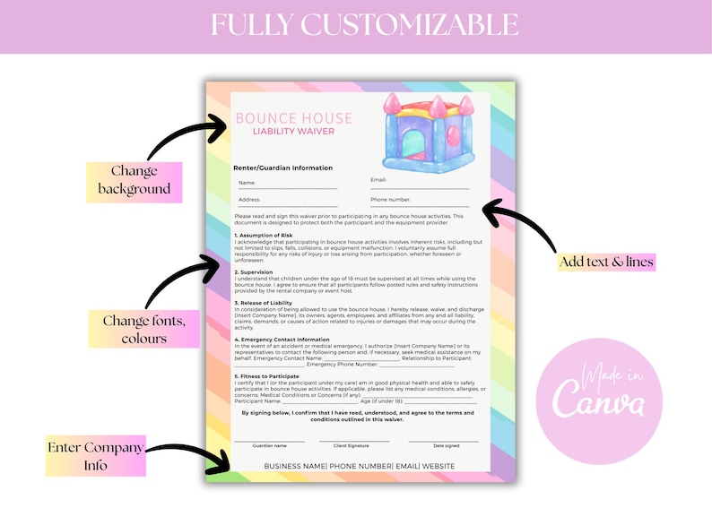Bounce House Waiver Form Bounce House Release of Liability Template