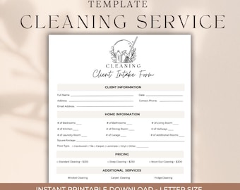 Cleaning Intake Form for Professional Residential Cleaning, House Cleaning Template, Cleaning Service Business Form, Customizable in Canva