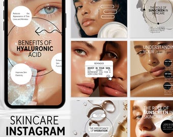 Skincare Instagram Templates: Esthetician Social Media Posts (Canva Editable Bundle)