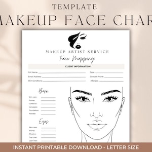 Makeup Chart Template, Professional MUA Form, Independent Artist Form, Beauty Consultation Chart, Makeup Agreement, Editable Canva Template