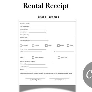 Editable Rent Receipt Template | Landlord Payment Record | Tenant Rental Receipt | Monthly Rent Tracker | Printable Rental Payment Form