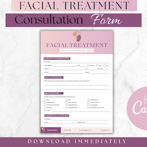Skincare Treatment Plan Template | Professional Service & Product Recommendation Form | Esthetician Client Form|Treatment Plan|Skincare Plan