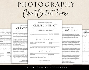 Plantilla de contrato de fotografía con el cliente / Contrato de fotógrafo editable / Formularios de cliente para sesiones fotográficas / Plantilla para fotógrafos