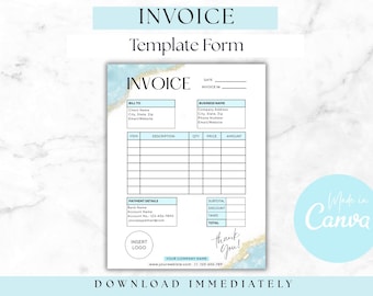 Editable Invoice Template | Custom Order Form for Small Business |Printable & Modern Design | Instant Download | Invoice Template Modern