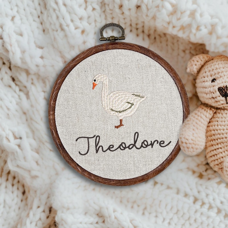 🧸Free Personalization🧸 Personalized Baby Name Sign Embroidered Nursery Decor Custom Goose Name Hoop Gift For Baby Boy Birth Announcement Newborn Keepsake Wall Art