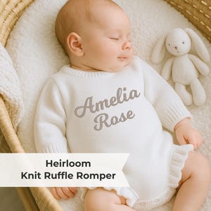 Custom Embroidered Baby Girl Romper Knit Ruffle Newborn Outfit for Hospital or First Birthday