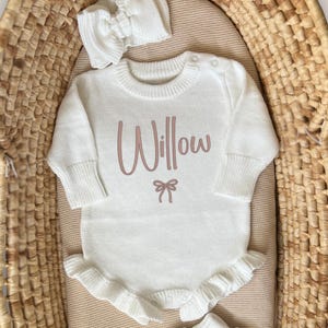 Personalized Baby Name Romper Knit Newborn Outfit With Ruffles Embroidered Baby Girl Take Home Outfit Custom Name Baby Shower Gift