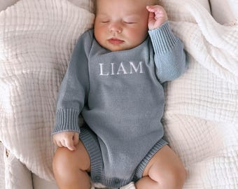 Personalized Baby Name Romper Boy Hospital Outfit Newborn Coming Home Clothes Custom Embroidered Cotton Keepsake Gift