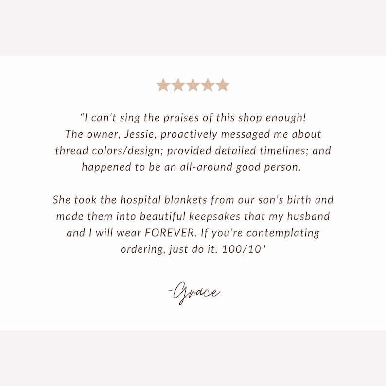 5 star review for custom embroidered sweatshirt