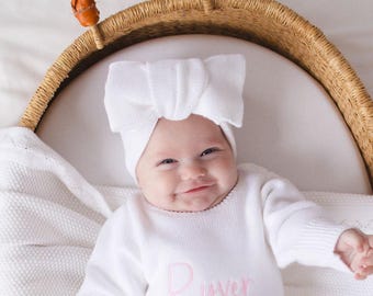 Fascia regolabile con fiocco in maglia per neonata, fiocco per abito da ospedale per neonati, fascia oversize in cotone per neonati, Grow With Me 0-2 anni