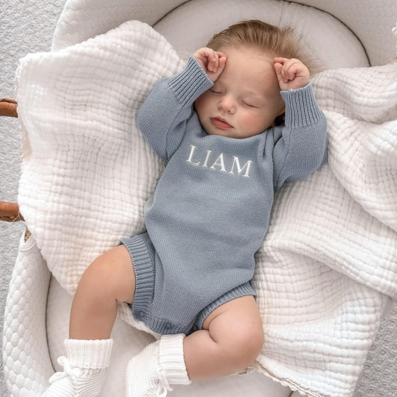 Personalized Baby Name Romper Boy Hospital Outfit Newborn Coming Home Clothes Custom Embroidered Cotton Keepsake Gift