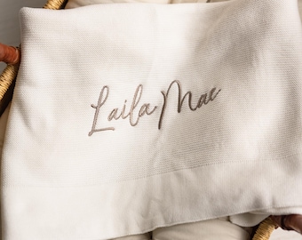 Coperta con nome ricamato per neonati, coperta lavorata a maglia personalizzata con nome, coperta per neonati in cotone personalizzata, regalo per neonato, regalo per baby shower.