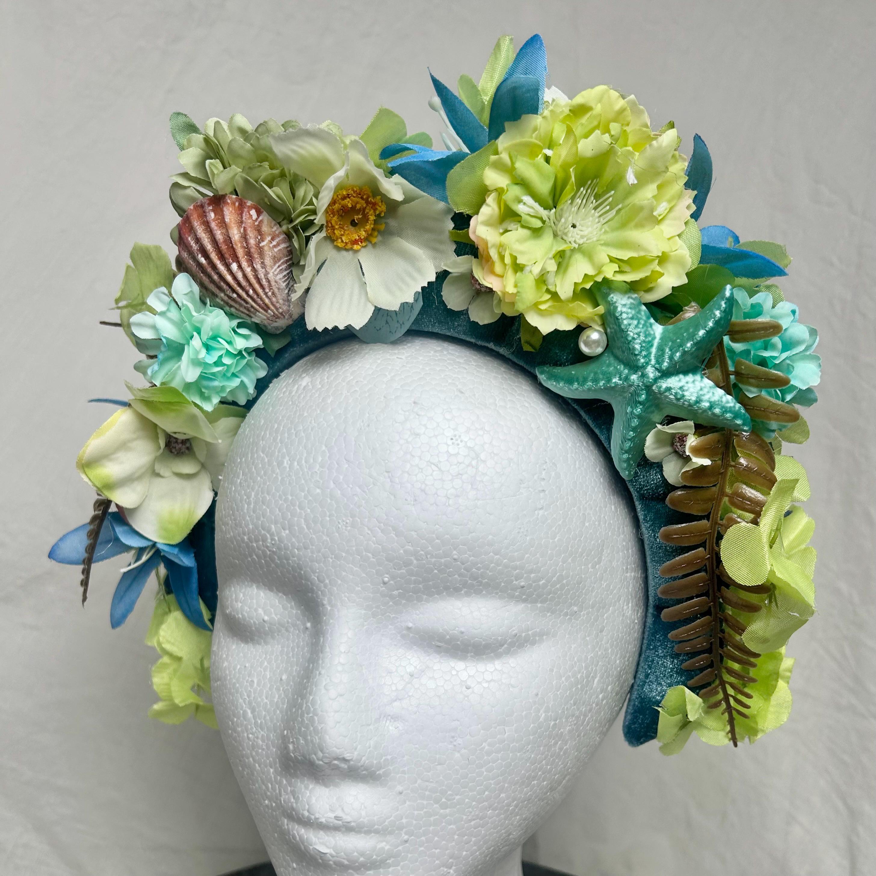 Vintage handmade seashell wedding headpiece Festive Mermaid Tiara – Sea Things Ventura main image 2