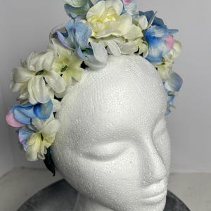 Blue Floral Crown: Handmade Reversible Flower Headband