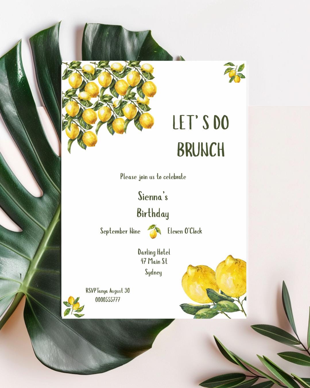 Editable Brunch Lemon Birthday Invitation Template