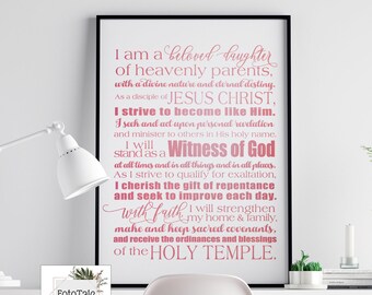 LDS NEW Young Womens Theme - Printable - 16x20, 11x14, 8x10 and 5x7 - Home Decor - Foil Effect Print - Girls Room Decor