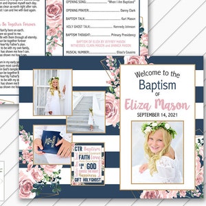 LDS Baptism Program - Blush Navy and Gold- Itinerary - 8.5x11 - fold in half - Will Customize and Email within 24 hours
