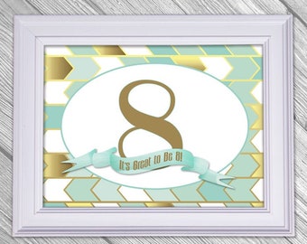 LDS Baptism Printable Sign - Table Display- 8x10 5x7 Great To Be Eight - Digital File Aqua Blue and Gold -Instant Download - Can Customize