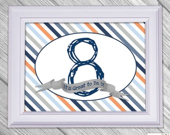 LDS Baptism Printable Sign - Table Display- 8x10 and 5x7 LDS Baptism Print PDF File Blue Orange Gray Stripes -Instant Download-Can Customize