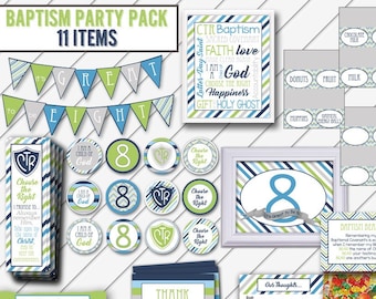 LDS Baptism PARTY PACK - 11 Items - Decorations, Digital Printables, Navy Blue and Lime Green, Primary - Instant Download - Can Customize