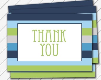 Thank You Card, 4x6 Card, Digital Printable, Navy Blue and Lime Green - Baptism Thank You - Instant Download - Can Customize