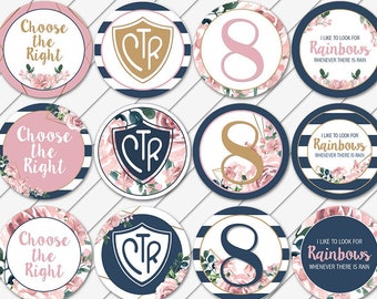 LDS Baptism Party Cupcake Toppers, Food Labels, Decorations, Digital Printable, Blush Navy and Gold -Instant Download-Can Customize