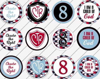 LDS Baptism Party Cupcake Toppers, Food Labels, Decorations, Digital Printable, Red Black and Blue -Instant Download-Can Customize