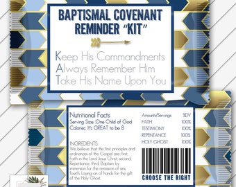 LDS Baptism Kit Kat Candy Wrapper Card, Digital Printable, Navy and Gold - Instant Download - Can Customize