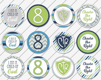 LDS Baptism Party Cupcake Toppers, Food Labels, Decorations, Digital Printable, Navy Blue and Lime Green -Instant Download-Can Customize