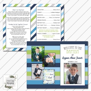 LDS Baptism Program -Navy Blue and Lime Green - Itinerary - 8.5x11 folded in half - Will Customize and Email within 24 hours