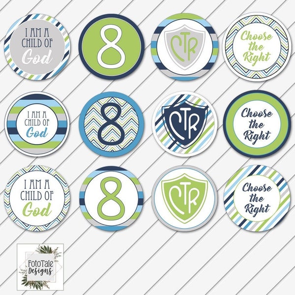 LDS Baptism Party Cupcake Toppers, Food Labels, Decorations, Digital Printable, Navy Blue and Lime Green -Instant Download-Can Customize